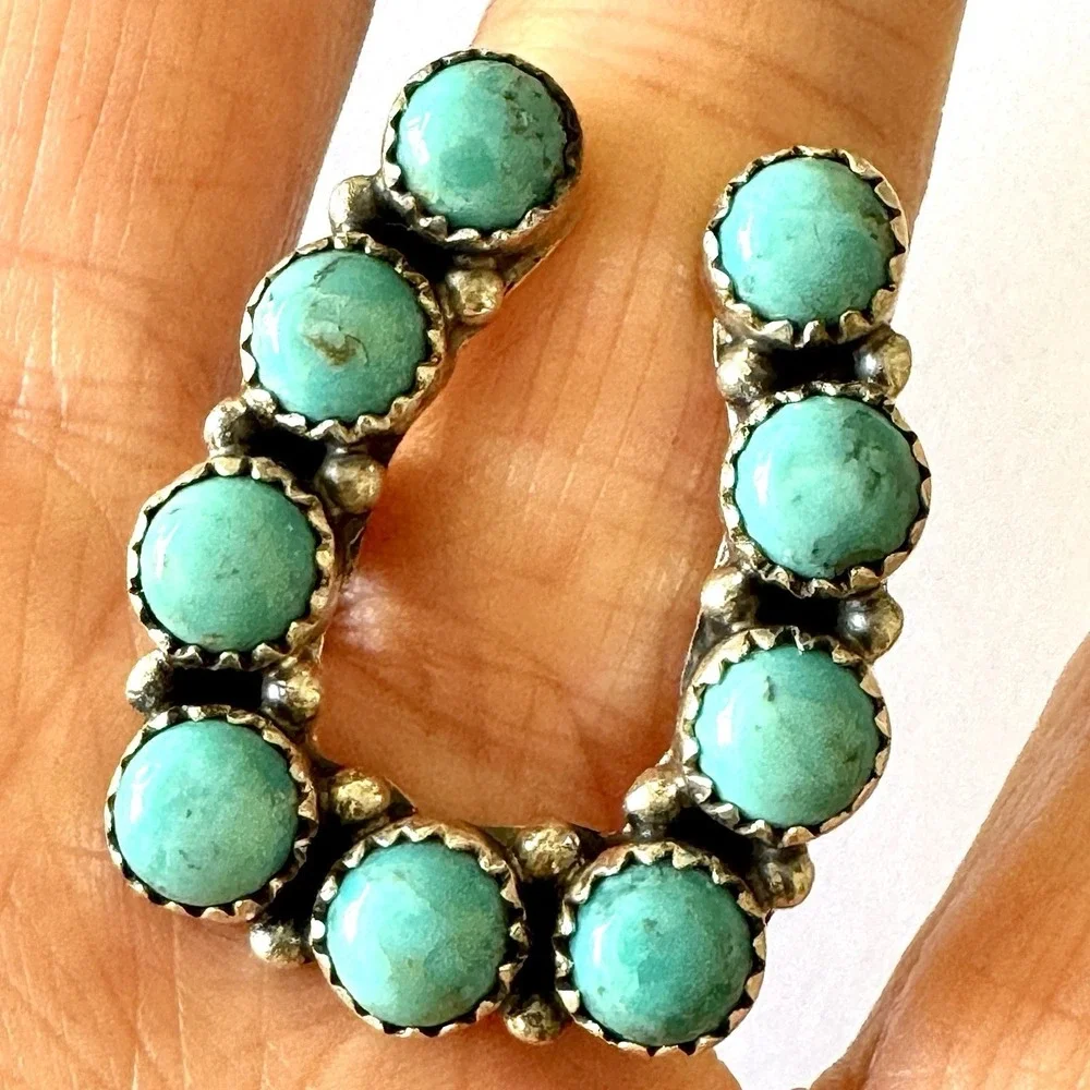 Horseshoe Turquoise Ring Sz‎ 7 Sterling Old Style Patina Lucky Southwest Hada